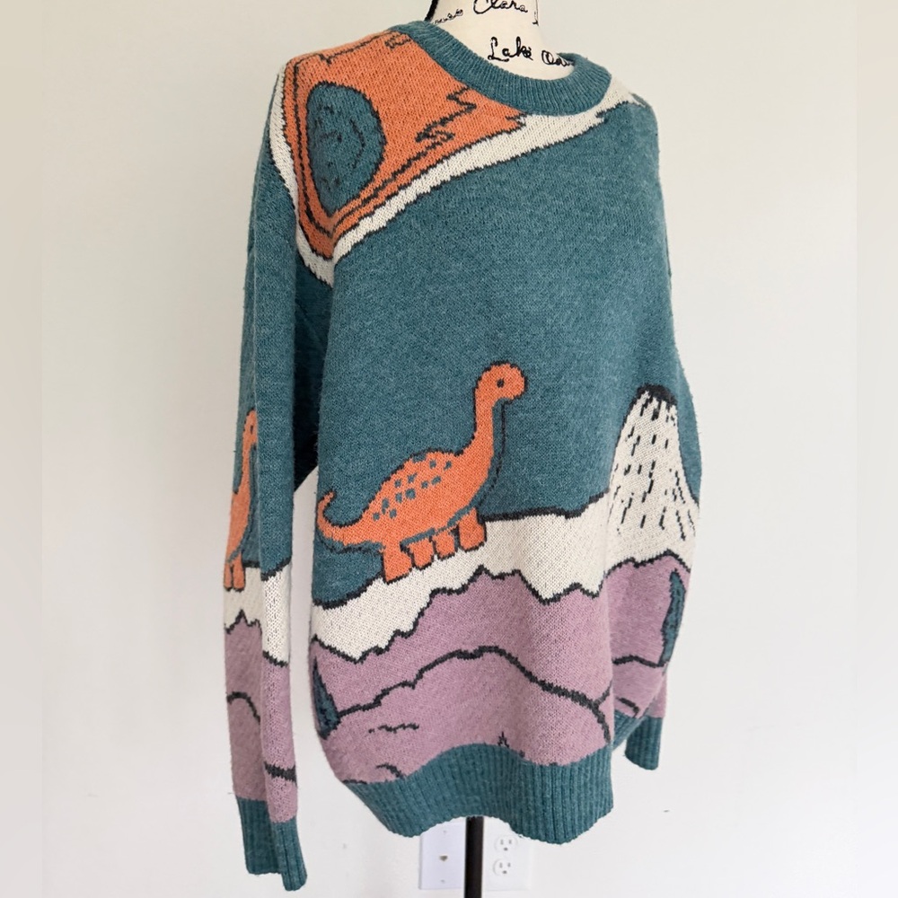 Aelfric Eden Dinosaur Sweater Sz L Dino Triassic Fossils Kawaii Cabin Core - Picture 6 of 16